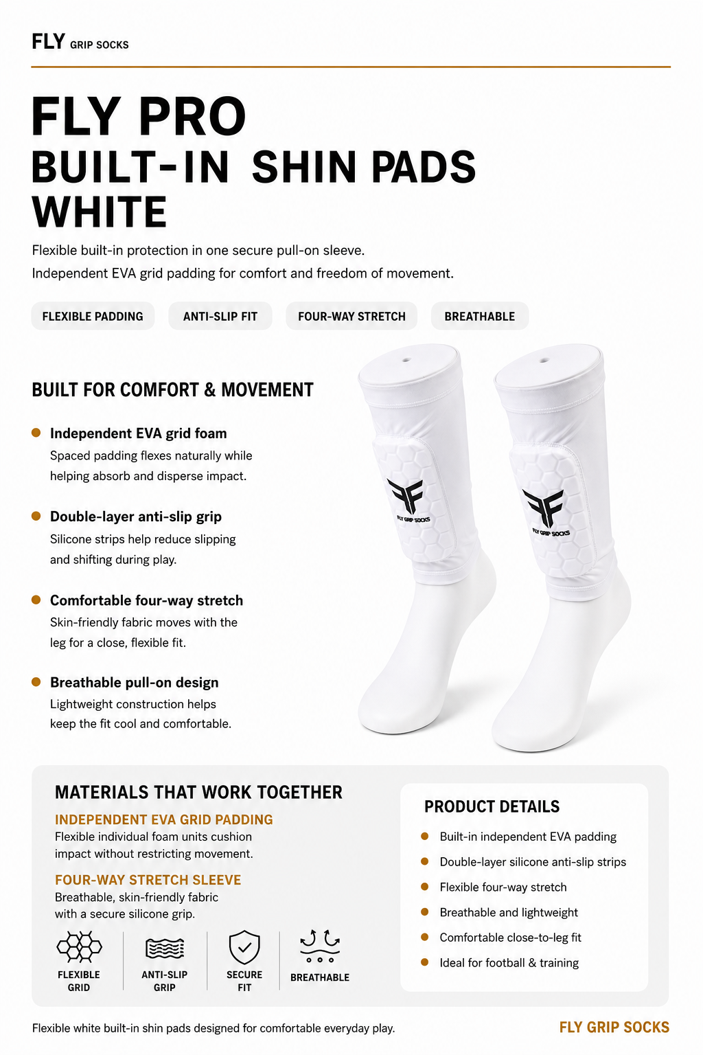 Fly Pro Built In Shin Pads White